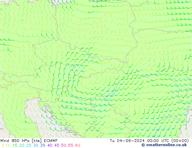 Wind 850 hPa ECMWF Tu 04.06.2024 00 UTC