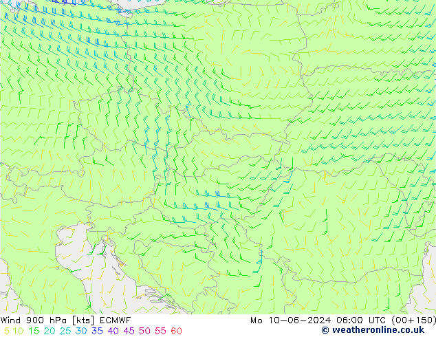 Wind 900 hPa ECMWF Po 10.06.2024 06 UTC