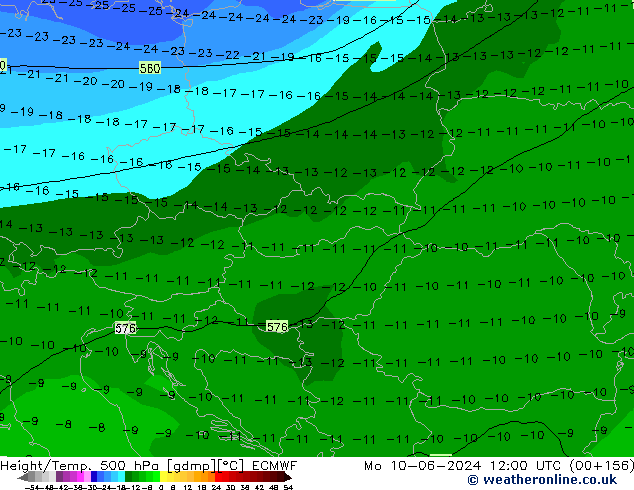 Geop./Temp. 500 hPa ECMWF lun 10.06.2024 12 UTC