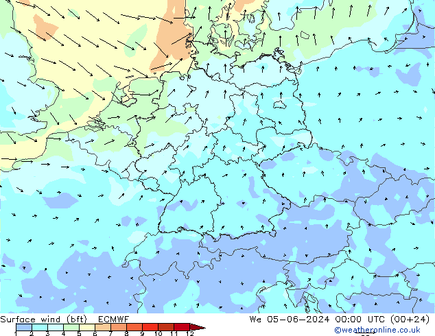 Surface wind (bft) ECMWF St 05.06.2024 00 UTC