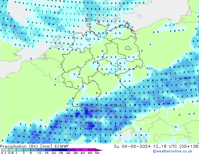 Yağış (6h) ECMWF Paz 09.06.2024 18 UTC