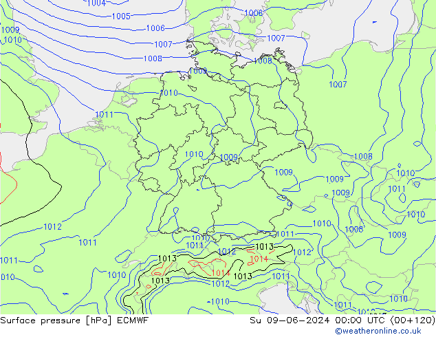 pressão do solo ECMWF Dom 09.06.2024 00 UTC