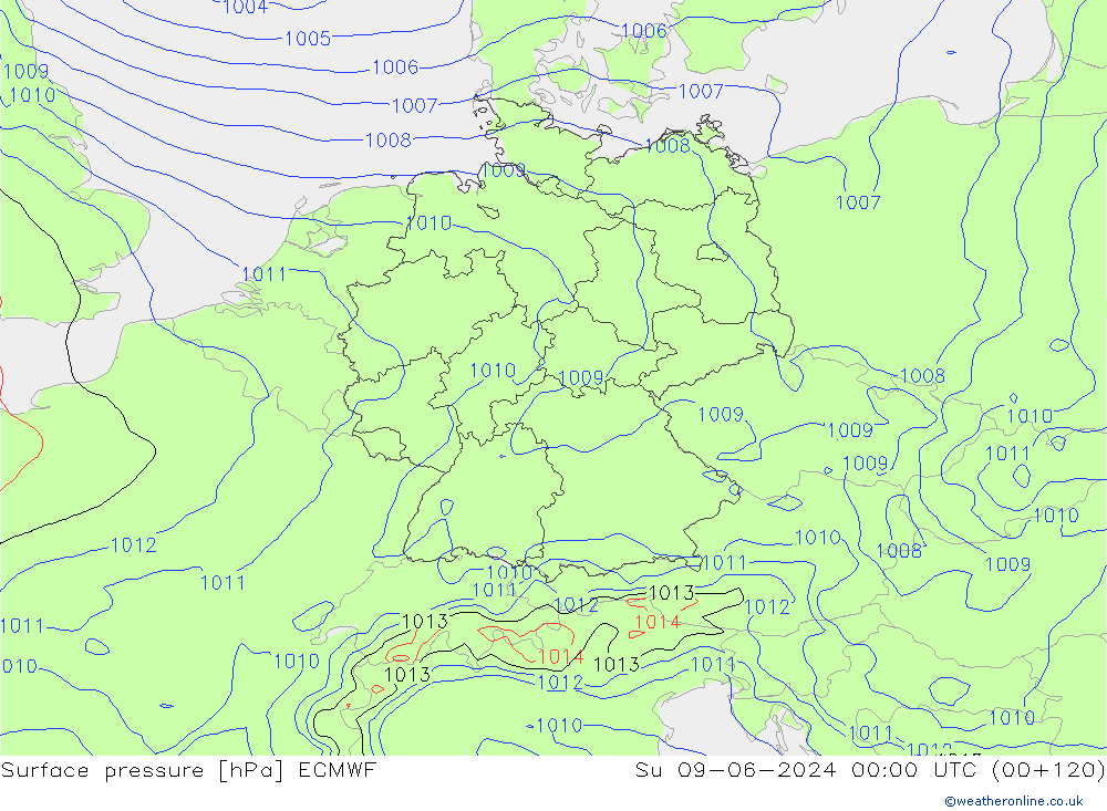 Luchtdruk (Grond) ECMWF zo 09.06.2024 00 UTC