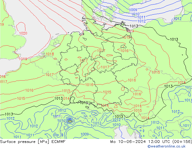 Presión superficial ECMWF lun 10.06.2024 12 UTC