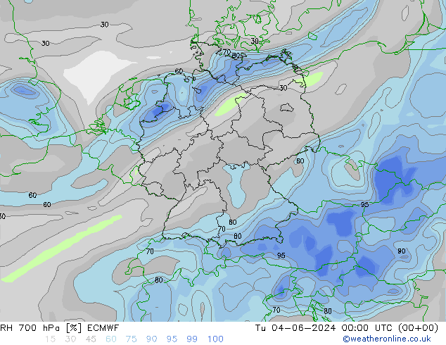 RH 700 гПа ECMWF вт 04.06.2024 00 UTC