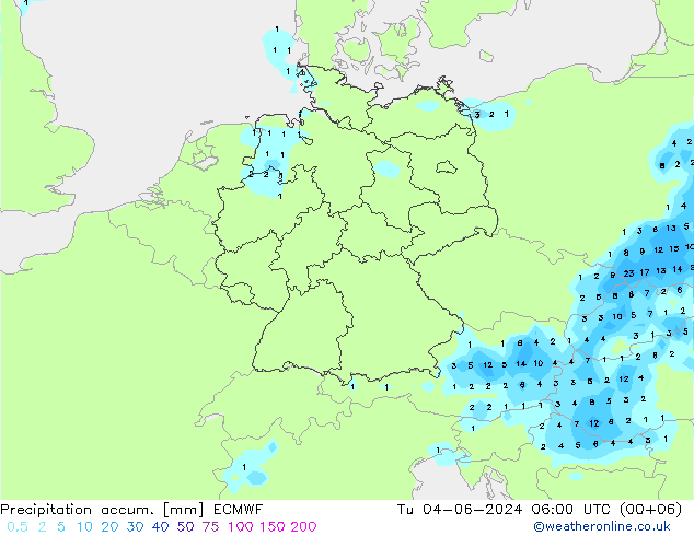 Nied. akkumuliert ECMWF Di 04.06.2024 06 UTC