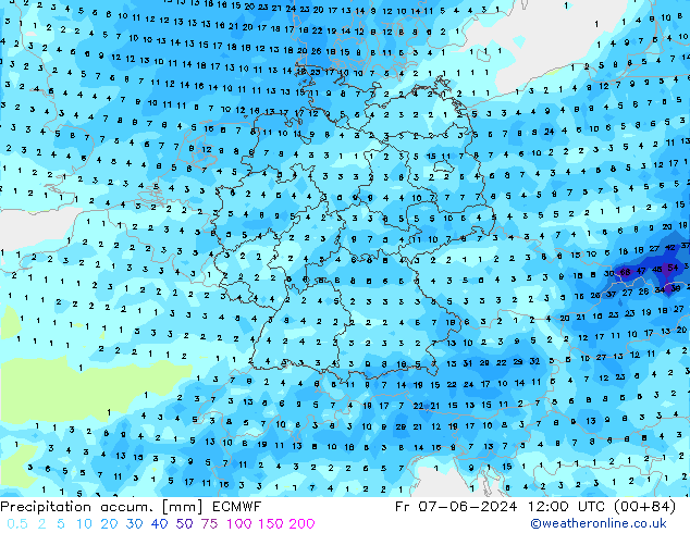 Nied. akkumuliert ECMWF Fr 07.06.2024 12 UTC