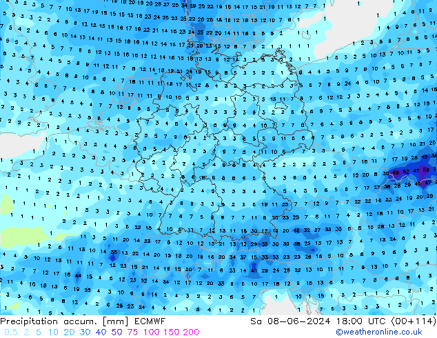 Nied. akkumuliert ECMWF Sa 08.06.2024 18 UTC