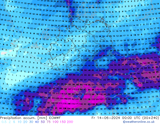 Nied. akkumuliert ECMWF Fr 14.06.2024 00 UTC