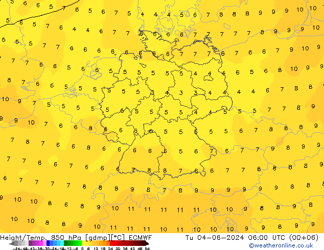 Z500/Rain (+SLP)/Z850 ECMWF Tu 04.06.2024 06 UTC