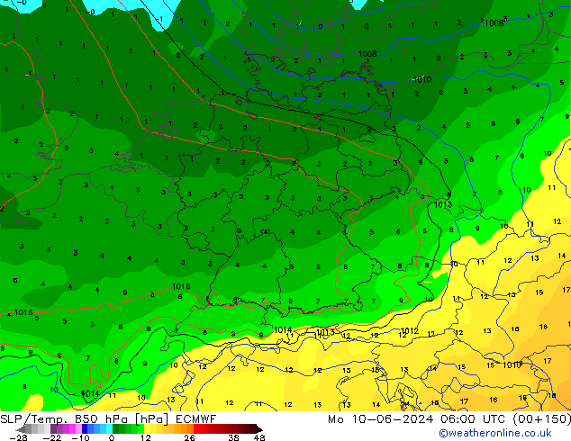 SLP/Temp. 850 hPa ECMWF  10.06.2024 06 UTC