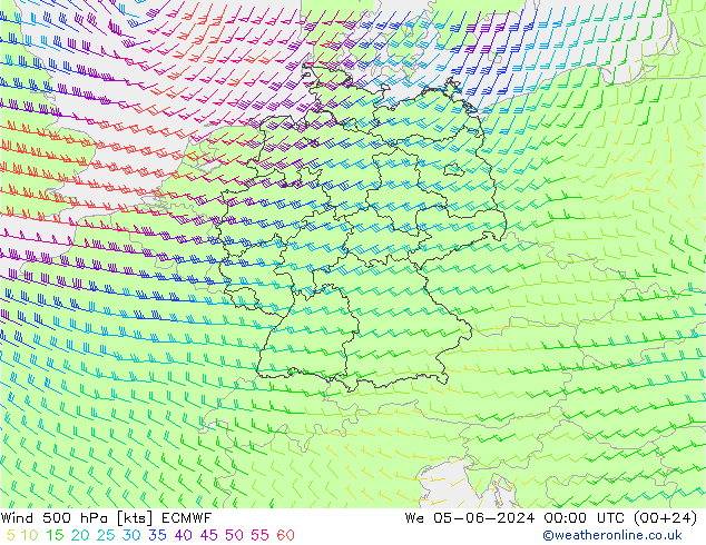 Wind 500 hPa ECMWF wo 05.06.2024 00 UTC