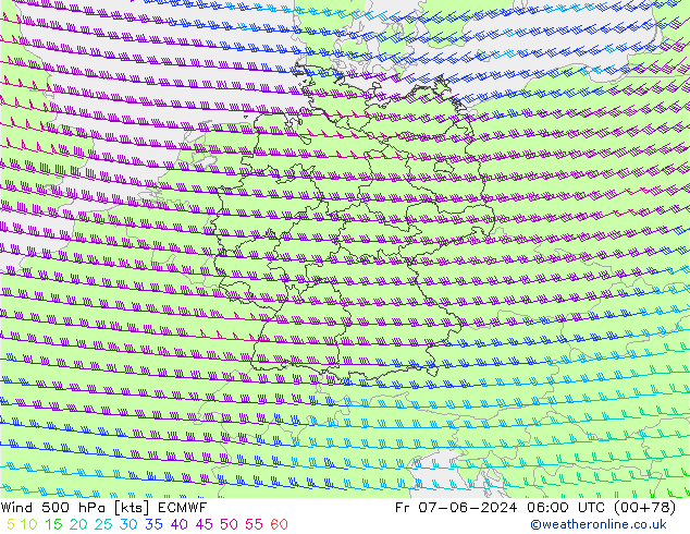 Wind 500 hPa ECMWF Fr 07.06.2024 06 UTC