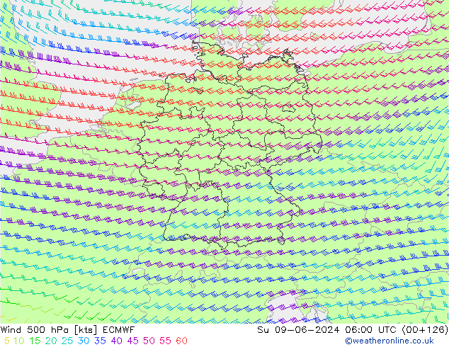 Wind 500 hPa ECMWF zo 09.06.2024 06 UTC