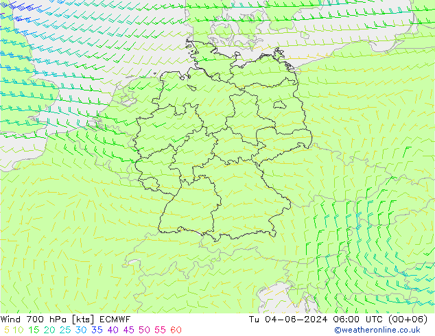 ветер 700 гПа ECMWF вт 04.06.2024 06 UTC