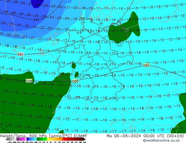 Z500/Yağmur (+YB)/Z850 ECMWF Çar 05.06.2024 00 UTC