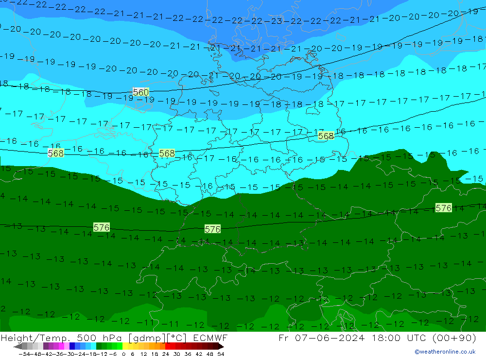 Yükseklik/Sıc. 500 hPa ECMWF Cu 07.06.2024 18 UTC