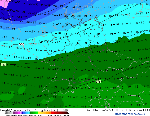 Z500/Rain (+SLP)/Z850 ECMWF Sa 08.06.2024 18 UTC