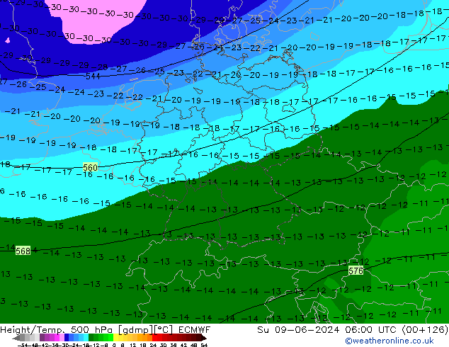 Z500/Yağmur (+YB)/Z850 ECMWF Paz 09.06.2024 06 UTC