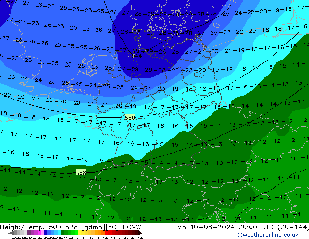 Z500/Rain (+SLP)/Z850 ECMWF Mo 10.06.2024 00 UTC