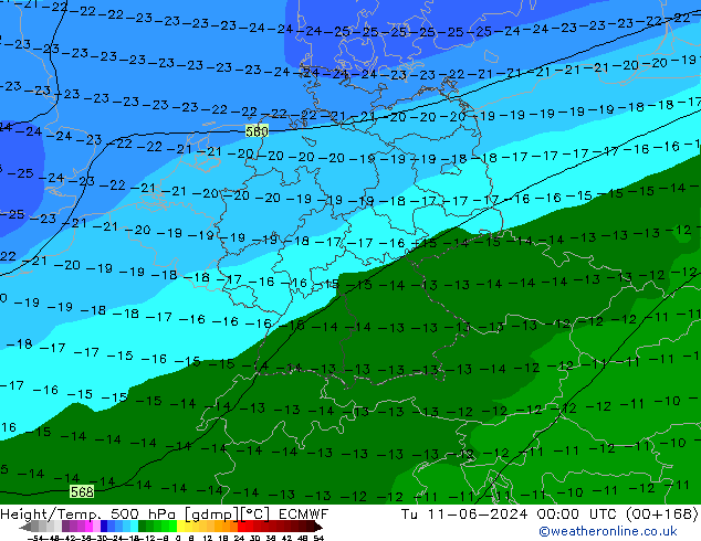 Z500/Rain (+SLP)/Z850 ECMWF Út 11.06.2024 00 UTC