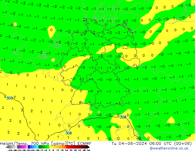 Height/Temp. 700 hPa ECMWF Di 04.06.2024 06 UTC