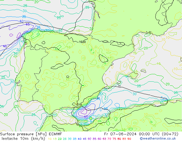 Isotachs (kph) ECMWF Sex 07.06.2024 00 UTC