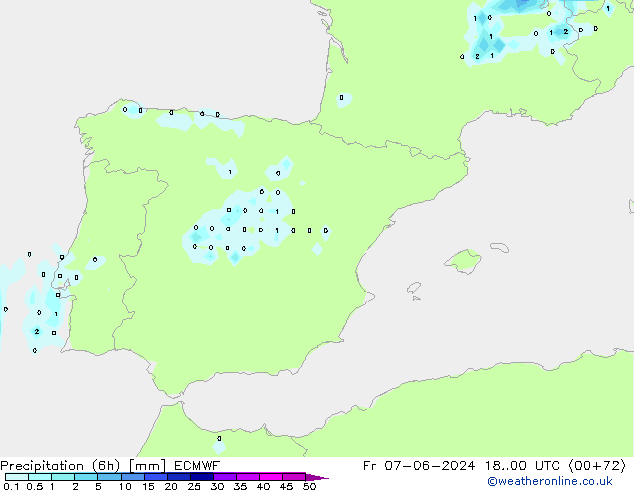 Precipitazione (6h) ECMWF ven 07.06.2024 00 UTC
