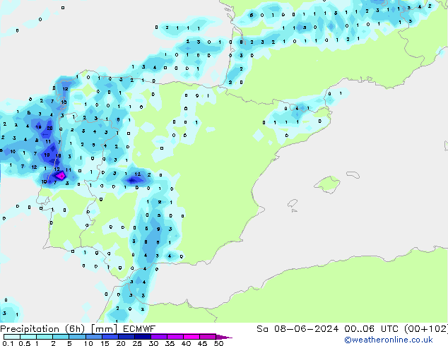 Z500/Rain (+SLP)/Z850 ECMWF so. 08.06.2024 06 UTC