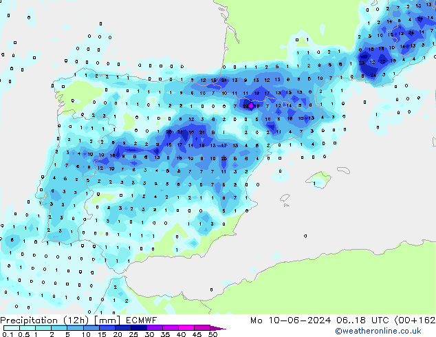 Précipitation (12h) ECMWF lun 10.06.2024 18 UTC