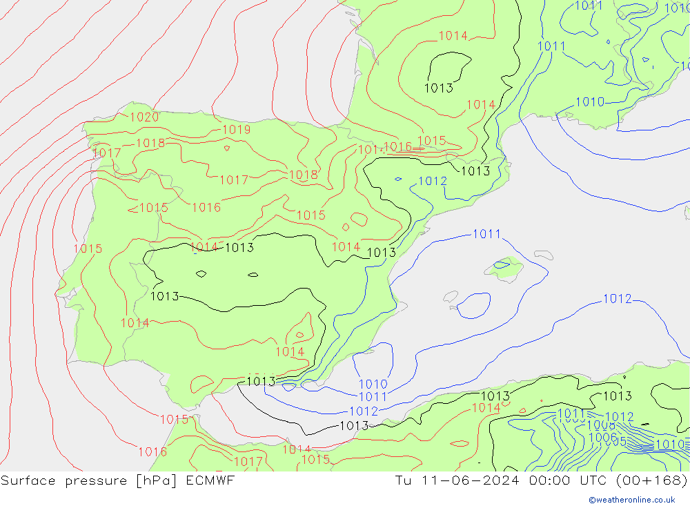 приземное давление ECMWF вт 11.06.2024 00 UTC