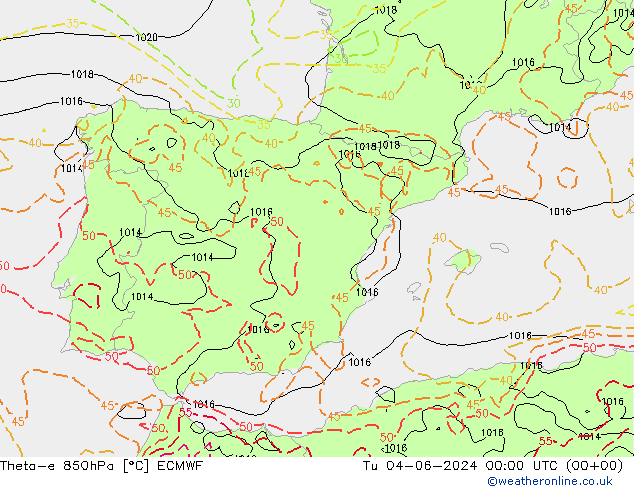 Theta-e 850hPa ECMWF Ter 04.06.2024 00 UTC