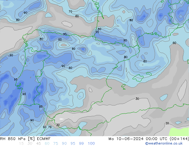 RH 850 hPa ECMWF Mo 10.06.2024 00 UTC