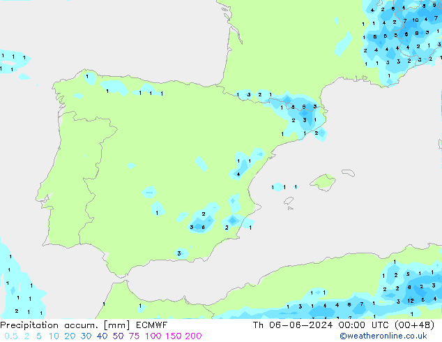 Totale neerslag ECMWF do 06.06.2024 00 UTC