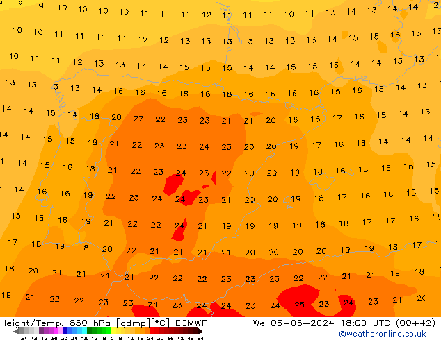 Height/Temp. 850 hPa ECMWF We 05.06.2024 18 UTC