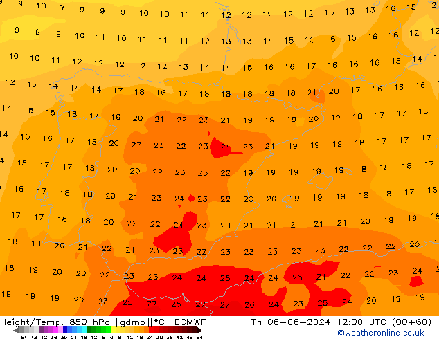 Z500/Rain (+SLP)/Z850 ECMWF Th 06.06.2024 12 UTC