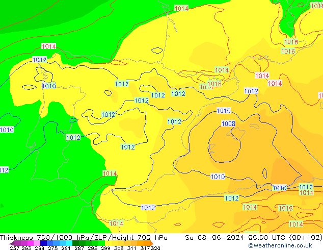 Thck 700-1000 hPa ECMWF sam 08.06.2024 06 UTC