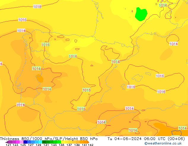 Dikte 850-1000 hPa ECMWF di 04.06.2024 06 UTC