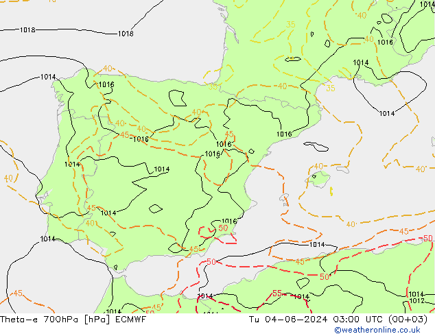 Theta-e 700hPa ECMWF di 04.06.2024 03 UTC