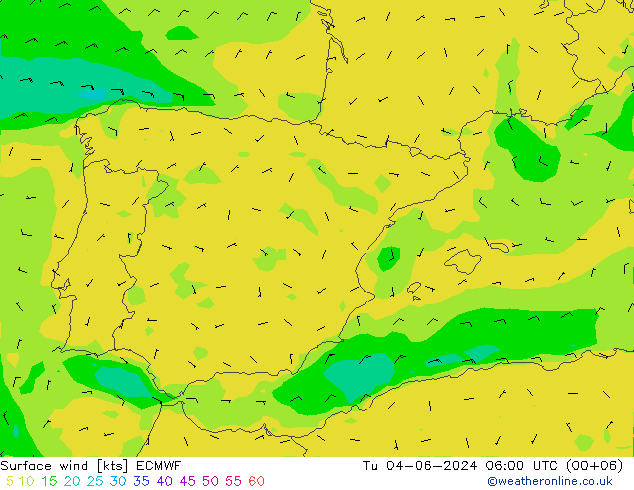 Wind 10 m ECMWF di 04.06.2024 06 UTC