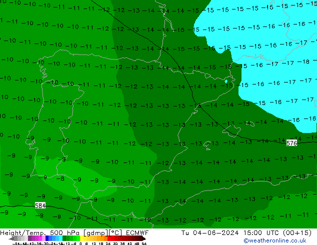 Height/Temp. 500 гПа ECMWF вт 04.06.2024 15 UTC