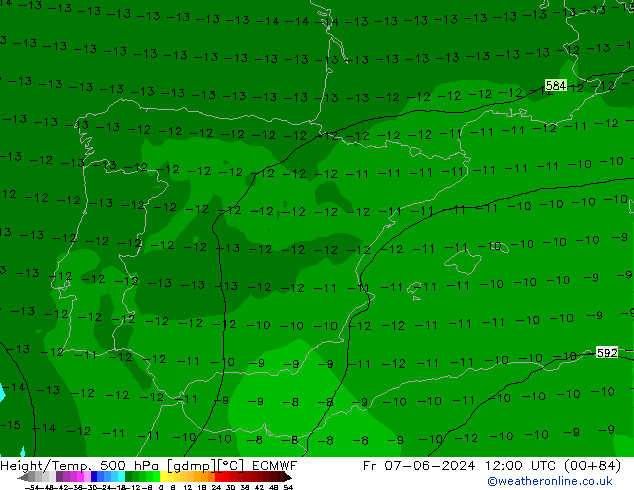 Z500/Rain (+SLP)/Z850 ECMWF Fr 07.06.2024 12 UTC