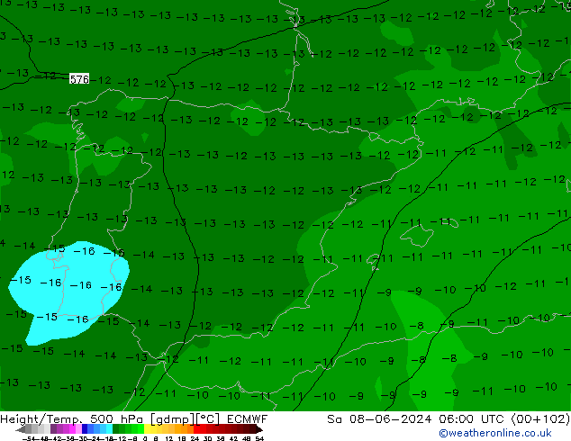 Height/Temp. 500 hPa ECMWF sab 08.06.2024 06 UTC