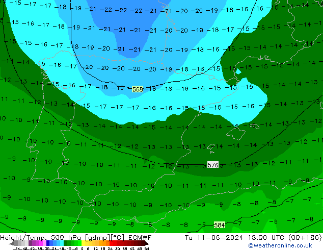 Z500/Regen(+SLP)/Z850 ECMWF di 11.06.2024 18 UTC