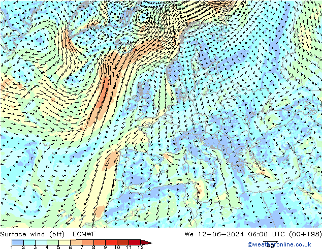  10 m (bft) ECMWF  12.06.2024 06 UTC