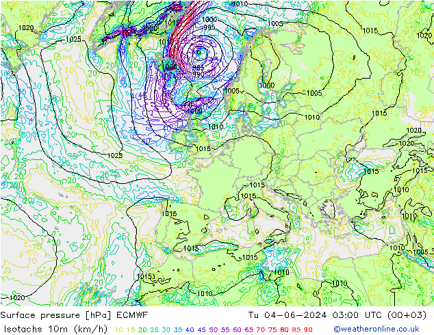 Isotachen (km/h) ECMWF Di 04.06.2024 03 UTC