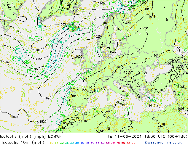 Isotaca (mph) ECMWF mar 11.06.2024 18 UTC