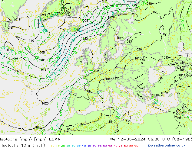 Izotacha (mph) ECMWF śro. 12.06.2024 06 UTC