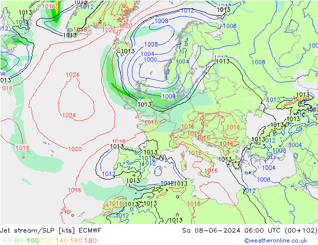 Jet stream ECMWF Sáb 08.06.2024 06 UTC