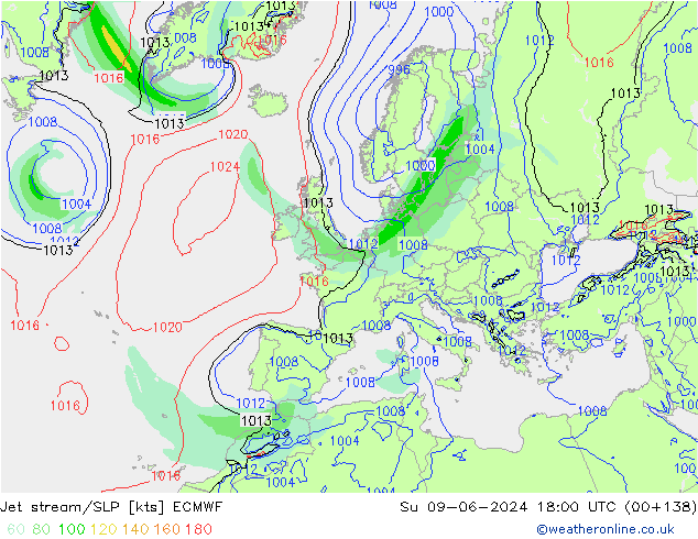 Corriente en chorro ECMWF dom 09.06.2024 18 UTC